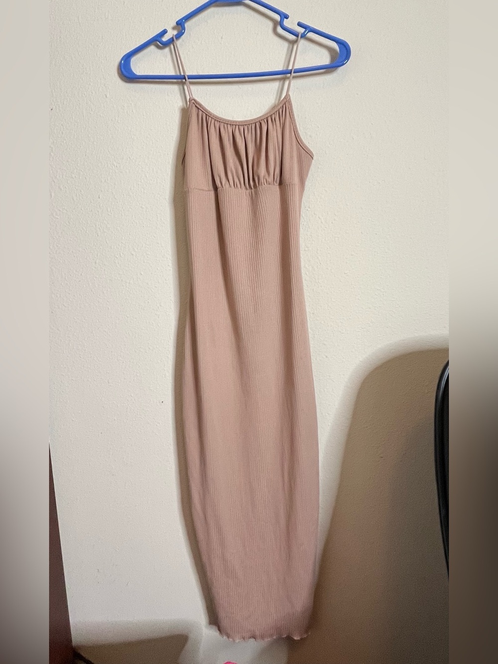Ultra Flirt Ribbed Taupe Maxi Dress – Size S